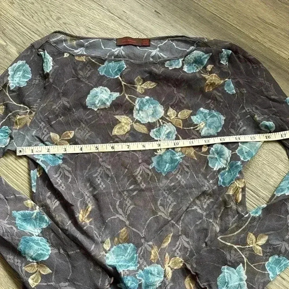 🔥Zara🔥 | Grey and blue floral sheer Y2K  long sleeve top - Picture 7 of 9